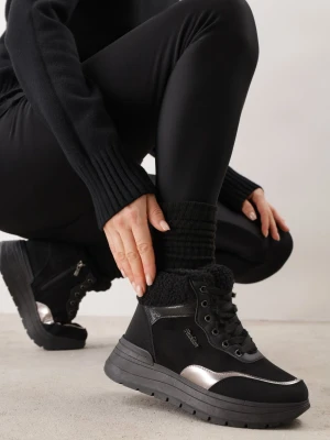 Czarne Śniegowce Ocieplane na Platformie w Stylu Sneakersów Balinda Seastar