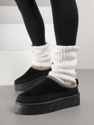 Czarne Śniegowce Ocieplone na Platformie z Ozdobnym Wyszywaniem Reitenna ballada