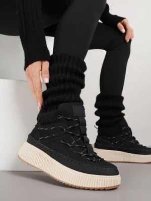 Czarne Śniegowce Traperki Vices z Futerkiem Typu Baranek i Platformą Terivelle