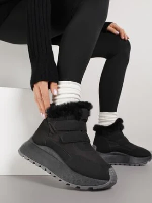 Czarne Sneakersy Śniegowce Vices na Grubej Podeszwie z Zapięciem na Rzep i Futrem Nelisella