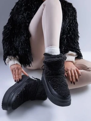 Czarne Śniegowce Vices na Platformie ze Sznurowaniem i Futerkiem Nomicea