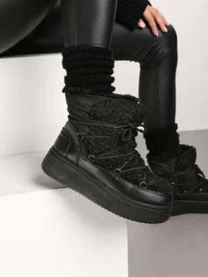 Czarne Śniegowce Vices na Platformie ze Sznurowaniem i Futerkiem Nomicea