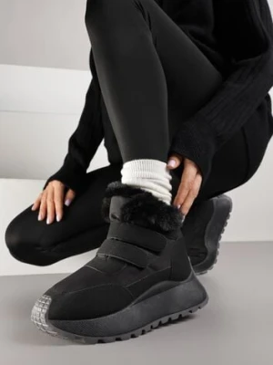 Czarne Sneakersy Śniegowce Vices z Futerkiem na Platformie Zapinane na Rzep Nelosena
