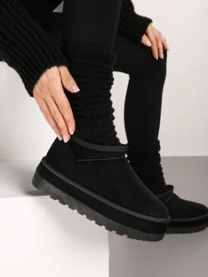 Czarne Śniegowce Vices z Krótką Cholewką Ocieplone Futerkiem Grelfedi