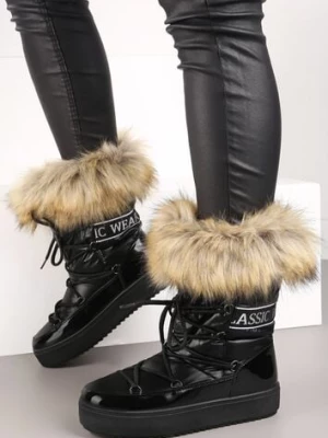 Czarne Sznurowane Śniegowce Zdobione Futrem Volumnia