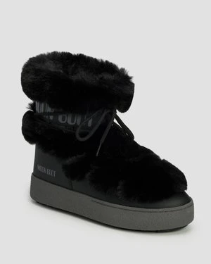 Czarne śniegowce Z Futerkiem Damskie Moon Boot Ltrack Faux Fur Wp New
