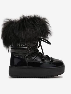 Czarne Śniegowce z Futerkiem na Platformie Nohie