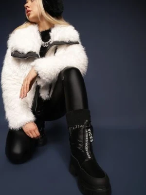 Czarne Śniegowce z Pikowaną Cholewką i Suwakiem Desmoria