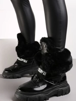 Czarne Śniegowce z Wywijaną Futrzaną Cholewką Fylie