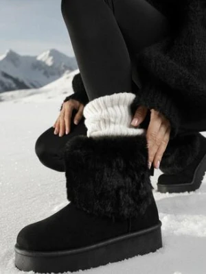 Czarne Śniegowce za Kostkę Mocno Ocieplane z Futerkiem na Platformie Reilanna ballada