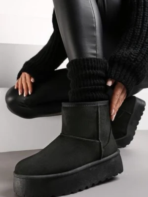 Czarne Śniegowce za Kostkę na Platformie Ocieplane Futerkiem Divena