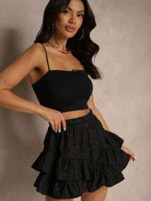 Czarne Spódnico-Szorty Ozdobione Falbankami Sopolisea retro & icone