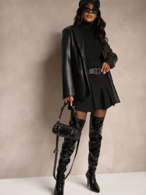 Czarne Spódnico-Szorty Plisowane z Wiskozą Ozdobione Paskiem z Ekoskóry Alobira lefon