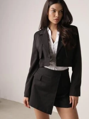 Czarne Spódnico-Szorty z Bawełną Ozdobione Imitacją Kieszeni Tinorina