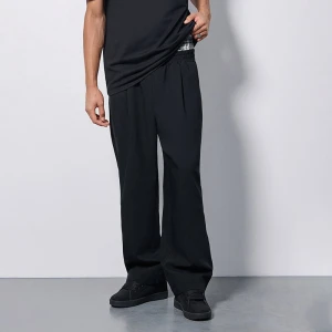 Czarne spodnie baggy z bieliźnianą wstawką w kratkę House