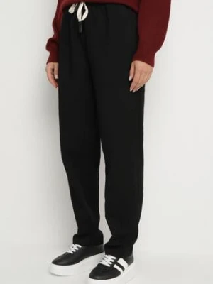 Czarne Spodnie Bawełniane w Stylu Mom Fit ze Sznurkiem Adenelle tp collection