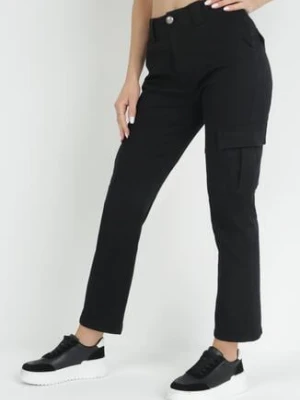 Czarne Spodnie Bojówki z Wysokim Stanem i Kieszeniami z Klapami Khadriya daysie