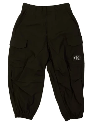 Czarne Spodnie Cargo z Logo Calvin Klein