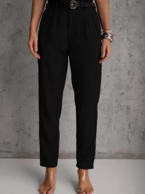 Czarne Spodnie Cygaretki High Waist z Paskiem z Klamrą w Kształcie Półksięzyca Vikinai