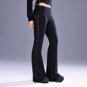 Czarne spodnie dresowe dzwony z wiązaniem po boku House