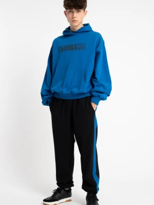 Czarne spodnie dresowe OVERSIZE z niebieskim lampasem Reporter