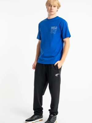 Czarne spodnie dresowe REGULAR z minimalistycznym nadrukiem Reporter