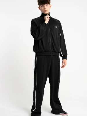 Czarne spodnie dresowe WIDE LEG z białym lampasem Reporter