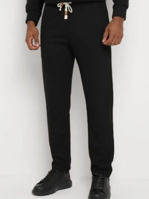 Czarne Spodnie Dresowe z Bawełną Wysokim Stanem i Ozdobnymi Sznurkami Arsiala