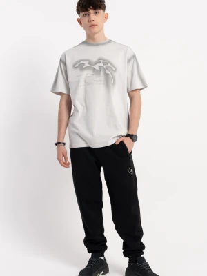 Czarne spodnie dresowe z minimalistycznym nadrukiem Reporter