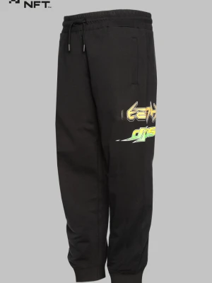 Czarne spodnie dresowe z nadrukami Reporter