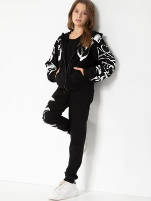 Czarne spodnie dresowe z nadrukiem graffiti Reporter