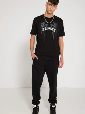 Czarne spodnie dresowe z nadrukiem na nogawce Reporter