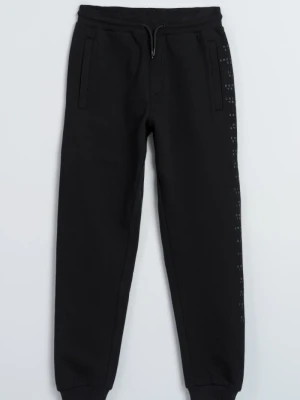 Czarne spodnie dresowe z nadrukiem na nogawce Reporter