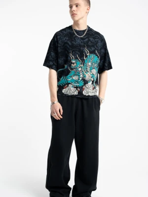 Czarne spodnie dresowe z szerokimi nogawkami Reporter