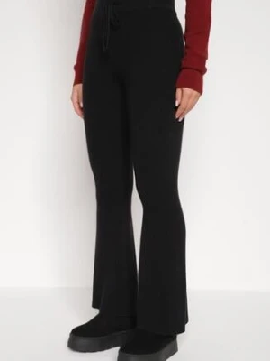 Czarne Spodnie Dzwony z Dzianiny z Wiskozą Zetiva