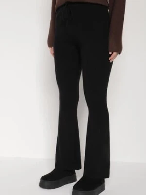 Czarne Spodnie Dzwony z Dzianiny z Wiskozą Zetiva