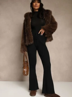 Czarne Spodnie Dzwony z Wiskozą High Waist Tusrima