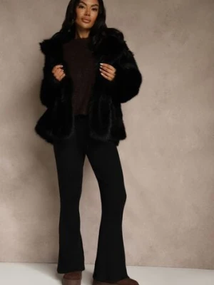 Czarne Spodnie Dzwony z Wiskozą High Waist Tusrima