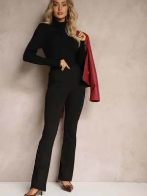 Czarne Spodnie Dzwony z Wiskozą i Bawełną z Gumką w Pasie High Waist Lertidra yu & me