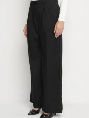 Czarne Spodnie Garniturowe o Prostych Nogawkach z Wysokim Stanem Falzemira retro & icone
