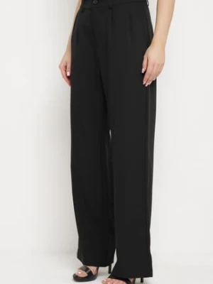 Czarne Spodnie Garniturowe z Wysokim Stanem i Gumką w Pasie Covia rosa