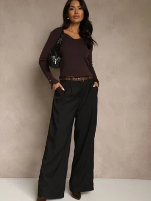 Czarne Spodnie High Waist Garniturowe z Szerokim Nogawkami Silzemia retro & icone