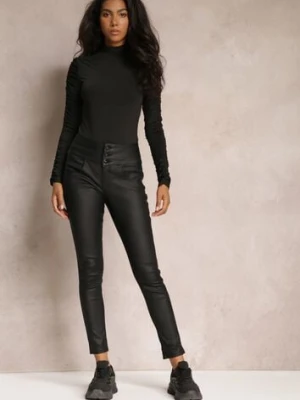 Czarne Spodnie High Waist Skinny z Ekoskóry Opmin daysie