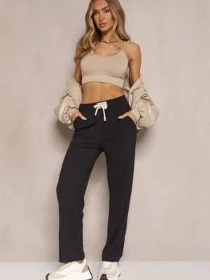 Czarne Spodnie High Waist z Prostą Nogawką i Gumką w Pasie Fadesa glo-story