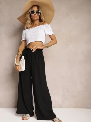 Czarne Spodnie High Waist z Szerokimi Nogawkami i Gumką w Pasie Risabessa lovery