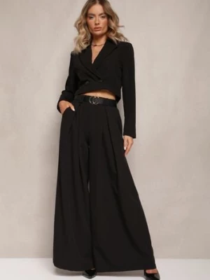 Czarne Spodnie High Waist z Szerokimi Nogawkami i Paskiem Brillara