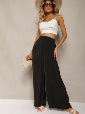 Czarne Spodnie High Wiast z Wiskozą i Szerokimi Nogawkami Osevia melya by melody