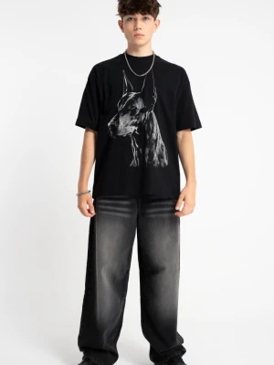 Czarne spodnie jeansowe o kroju BAGGY z efektem sprania Reporter