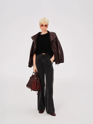 Czarne spodnie jeansowe typu wide leg TARANKO