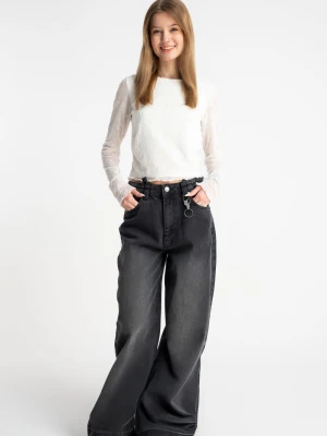 Czarne spodnie jeansowe WIDE LEG z efektem sprania Reporter